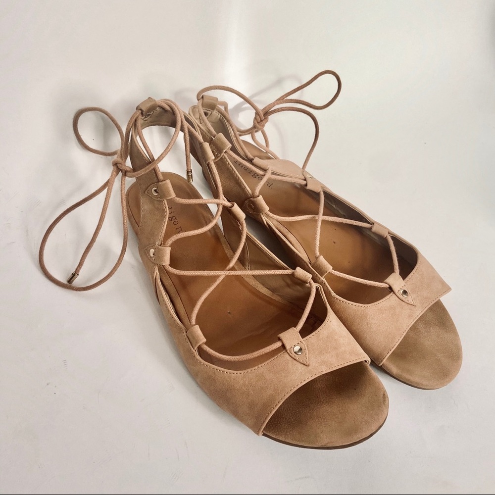 Blush colored lace up sandal/flat